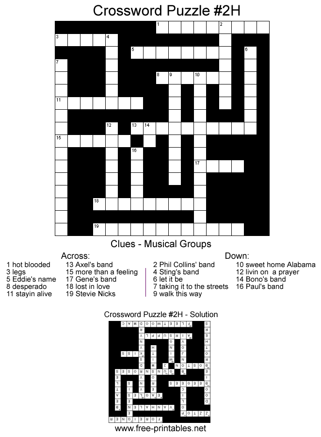Hard Crossword Puzzle - Topic: Musical Groups