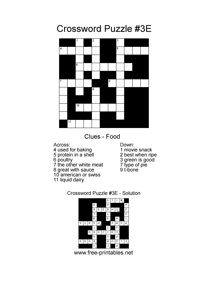 Easy Crossword Puzzle #3 - Food · Return to printable crosswords category 