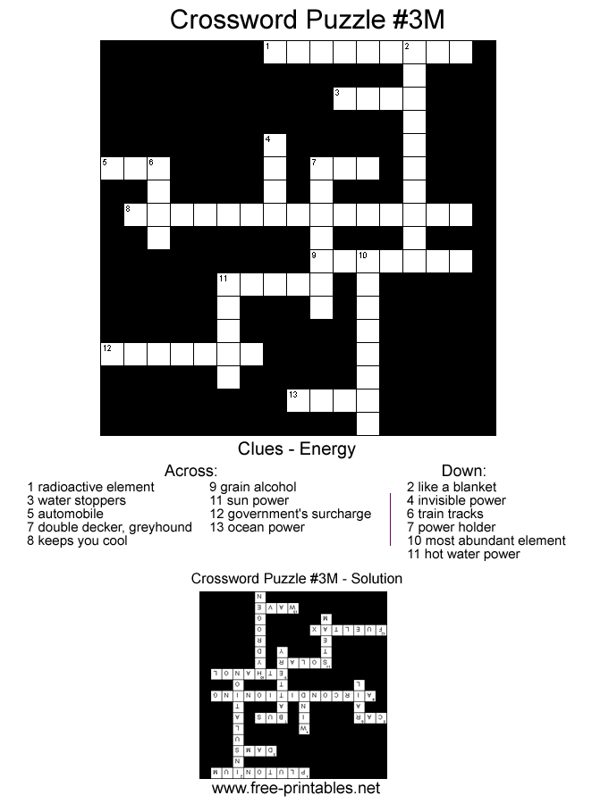 Medium Crossword Puzzle - Topic: Energy