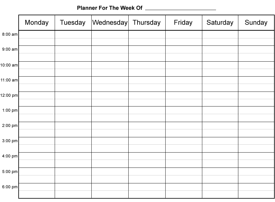 printable weekly calendar sheets