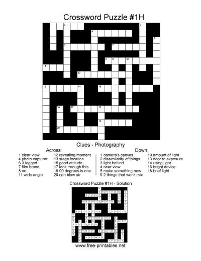 Hard Crossword Puzzle - Topic: Photography