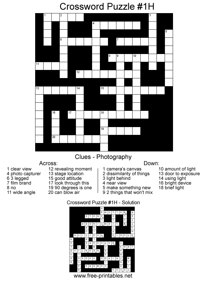 Hard Crossword Puzzle - Topic: Photography