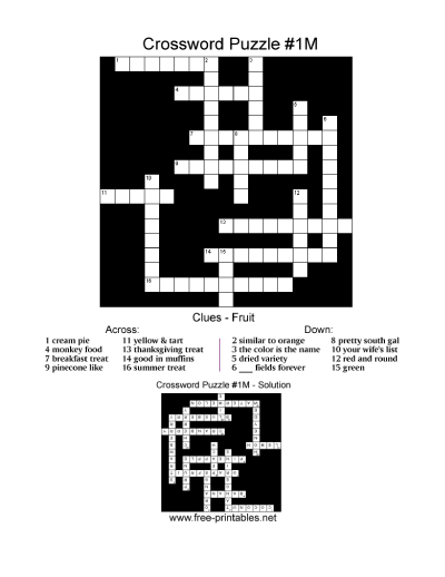 Medium Crossword Puzzle - Topic: Fruit