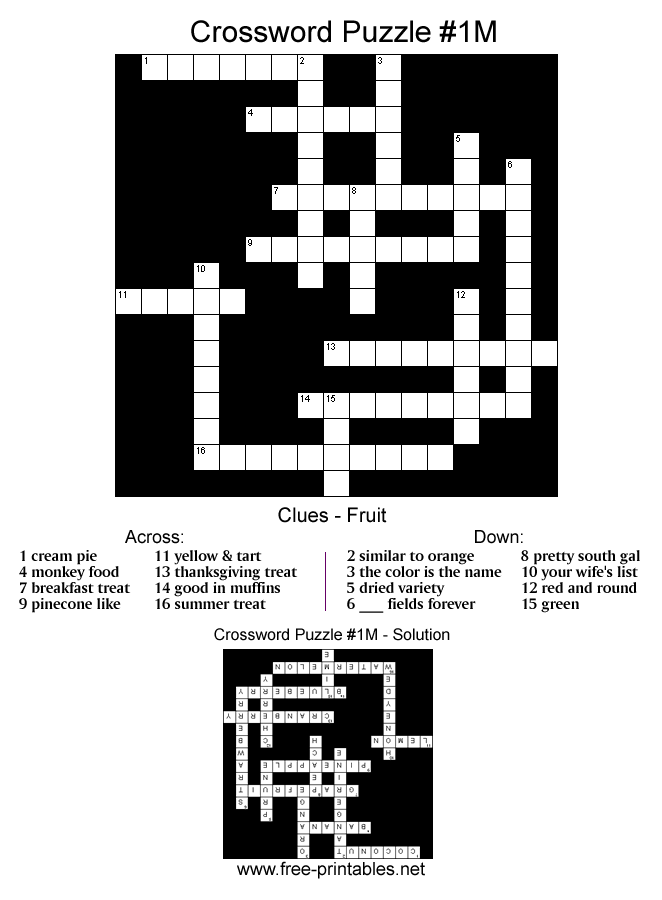 Medium Printable Crosswords - Free Printable Crossword Puzzles