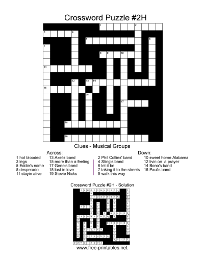 Hard Crossword Puzzle - Topic: Musical Groups