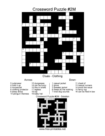 Medium Crossword Puzzle - Topic: Clothing