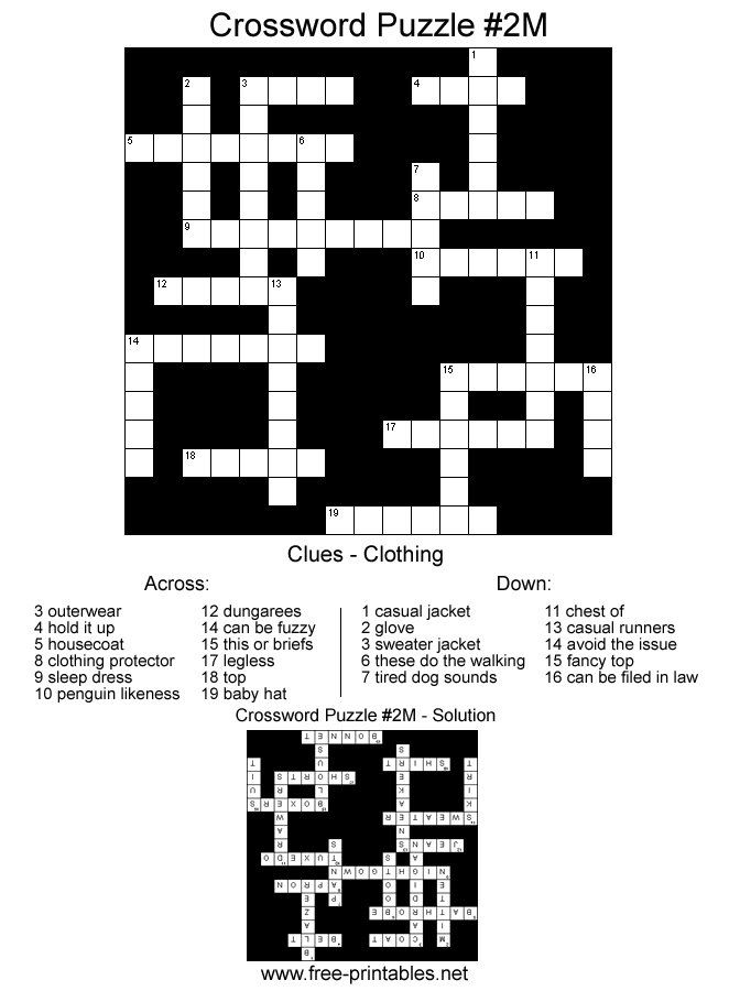 Medium Crossword Puzzle - Topic: Clothing