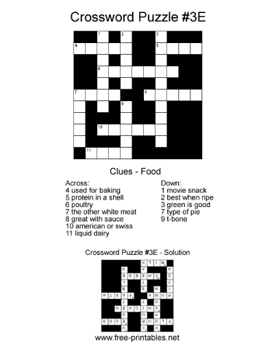 Easy Crossword Puzzle - Topic: Food