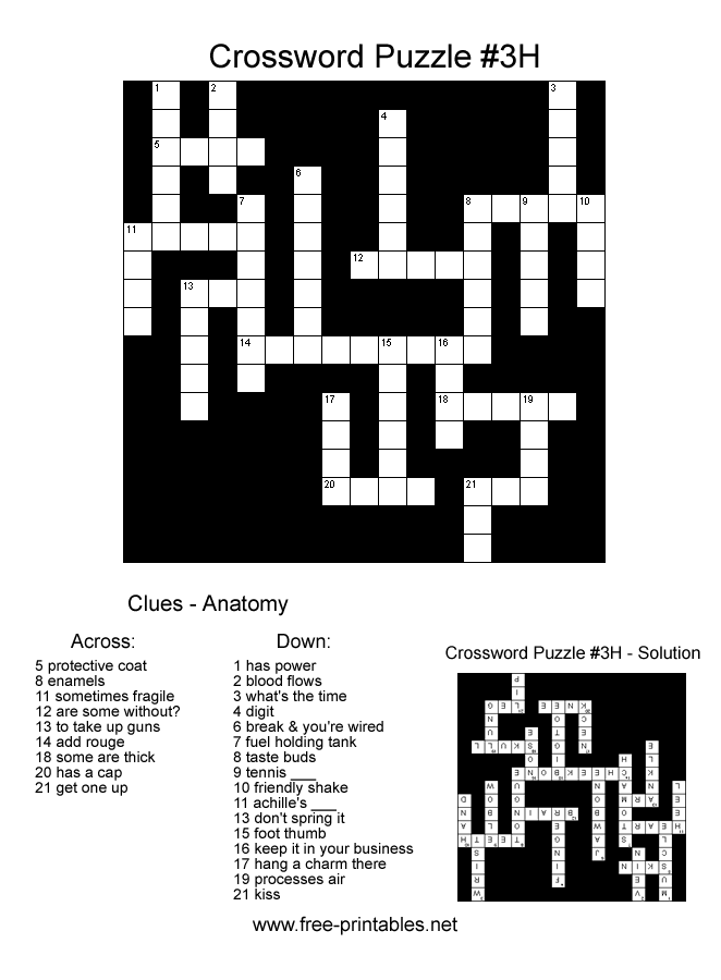 Hard Crossword Puzzle - Topic: Anatomy