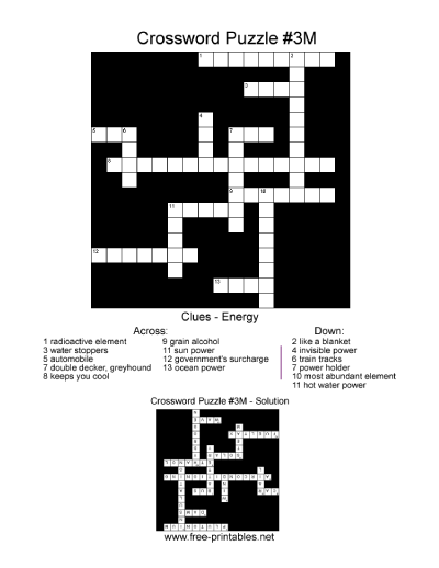 Medium Crossword Puzzle - Topic: Energy