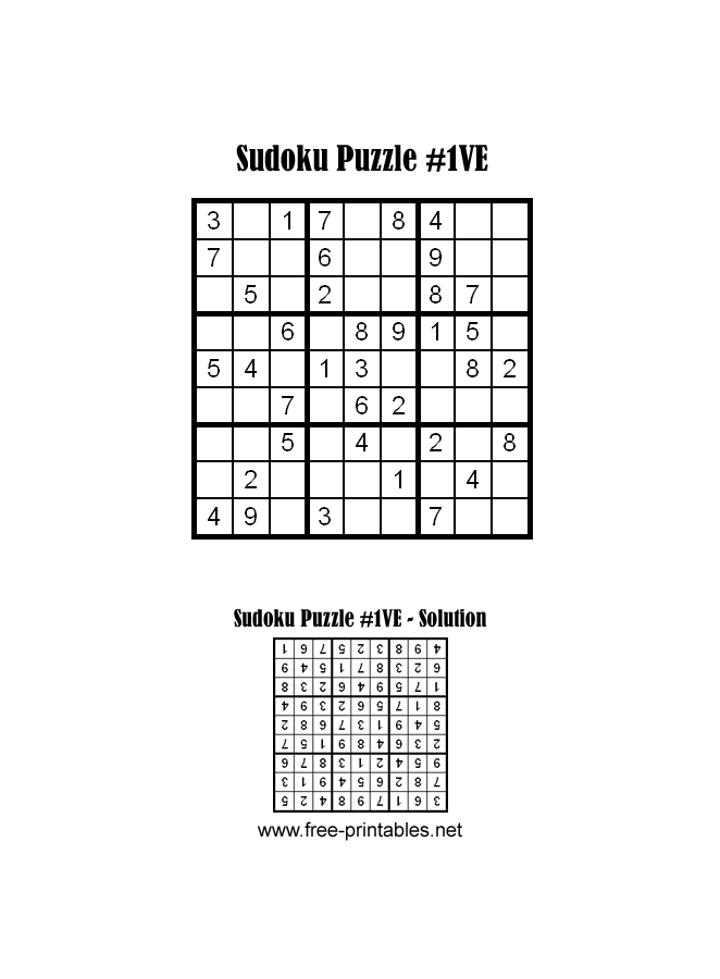 Very Easy Sudoku Puzzle One