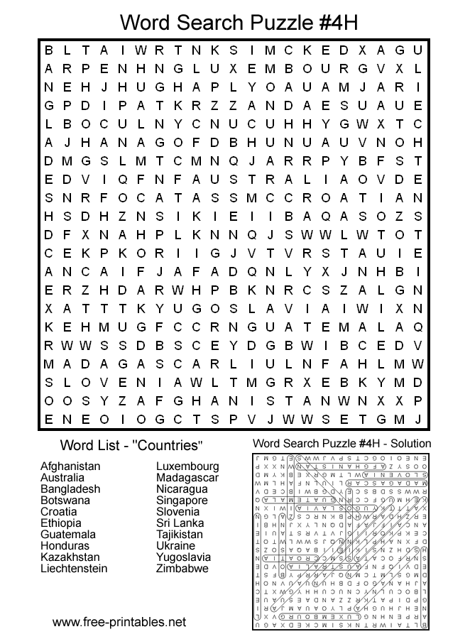 Free Printable Very Difficult Word Searches